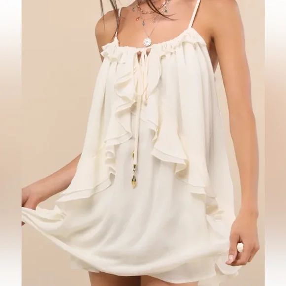 Lulus Nessie Ivory Sleeveless Ruffled Mini Dress size M - Picture 4 of 4
